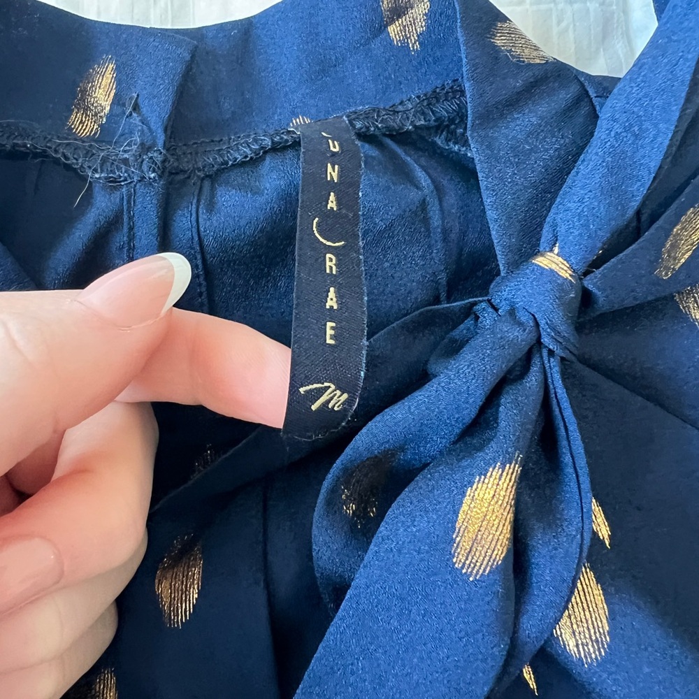 Navy Blue and Gold Polka Dot Women's Top - Picture 3 of 4